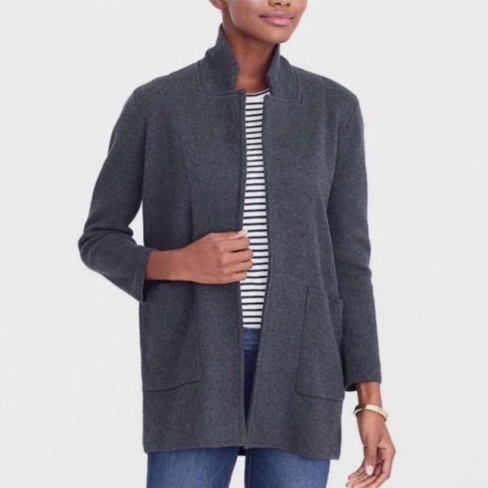 J Crew Sophie Cardigan Open Front Blazer
Cotton Merino Wool Blend Sz XXS Grey